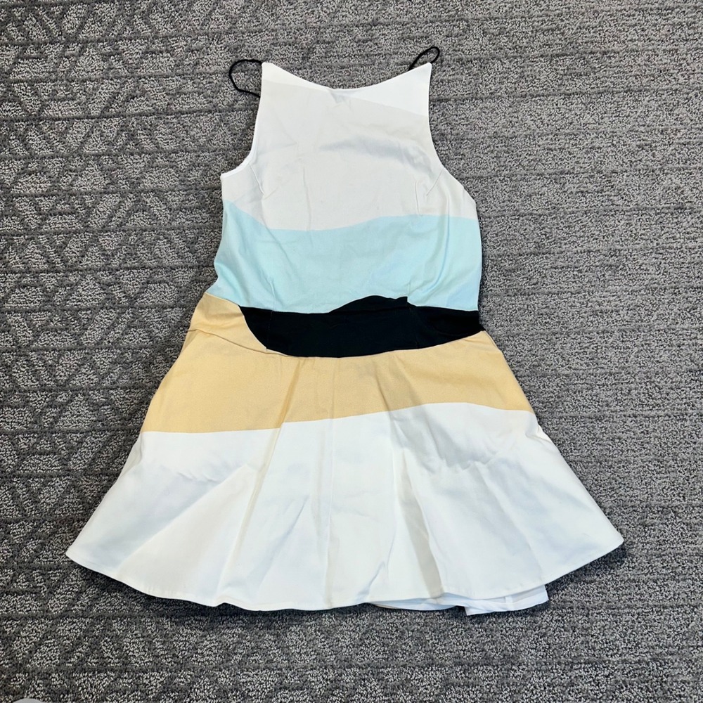 Sleeveless Color Block‎ Fit & Flare 10 Tank White Blue Tan Black Casual